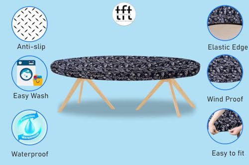 Image of The Furnishing Tree Elastic Oval Dining Table Cover WxL 36x52 in Inches Polyester Self Pattern Blue