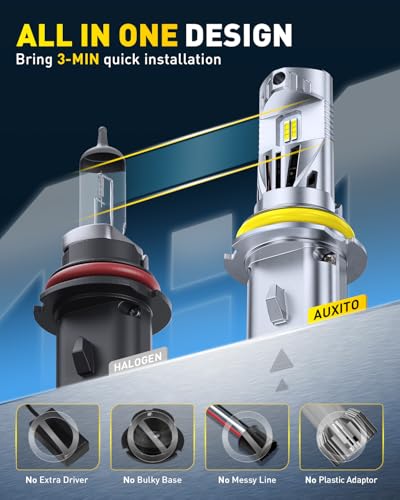 Image of AUXITO 9007 HB5 Head1ight Bulbs, 50,000LM 1000% Ultra-Bright, 20 Years Lifespan, 6500K Cool White, 3 Min Quick Install, No Flicker, 99% Compatibility, Pack of 2
