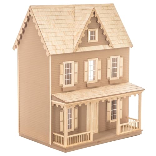 Hobby Lobby Vermont Farmhouse Jr. Dollhouse Kit, 1:12 Scale, 7 Rooms, Unfinished, 24.25W x 17.63D x 29.38H inches