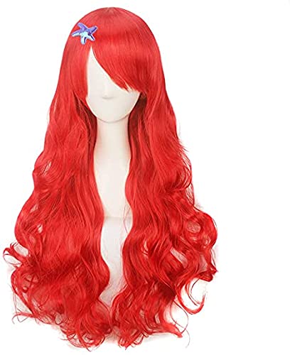 Mermaid Wig With Starfish Clip Princess Costume Red Long Curly Hair For Little Girls Kids Christmas Halloween Party Dress Up #TOP2