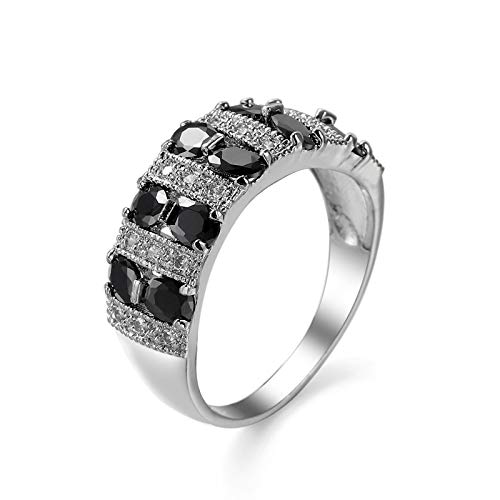 Yaya - Anello Vintage In Argento 925, Con Zirconia Cubica In Bianco E Nero, Con Diamanti Ovali, Colore: Nero Onice, 6#, Argento Sterling, Zirconia Cubica - 4