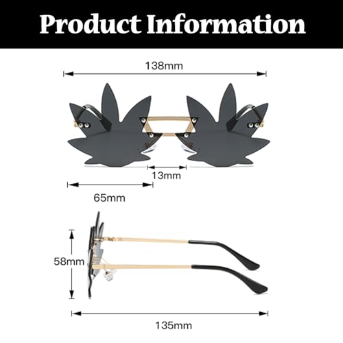 LJCZKA Maple Leaf Shape Sunglasses Women Men - Rimless Funky Glasses Rave Festival Party Halloween Christmas Accessories3