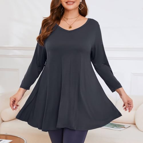 Image of LARACE Tunics 3 /4 Sleeve Plus Size Tops for Women V Neck Loose Fit Flowy Clothing for Leggings