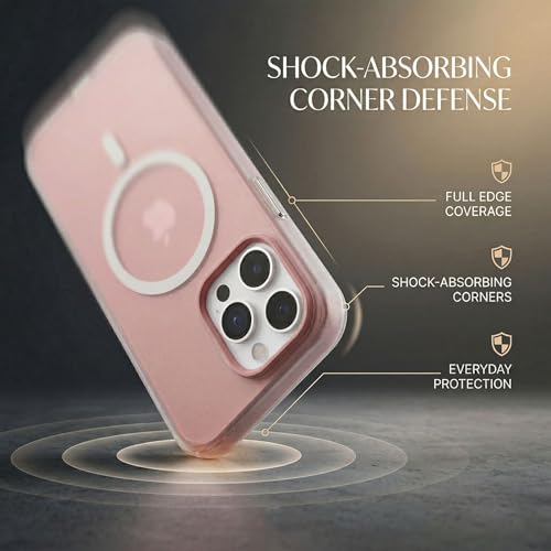 Image of amazon basics Luxury MagSafe Compatible Magnetic Case for iPhone 15 Pro | Soft Touch Matte Pastel Finish | Shockproof Back Cover with Camera Protection (Pink)
