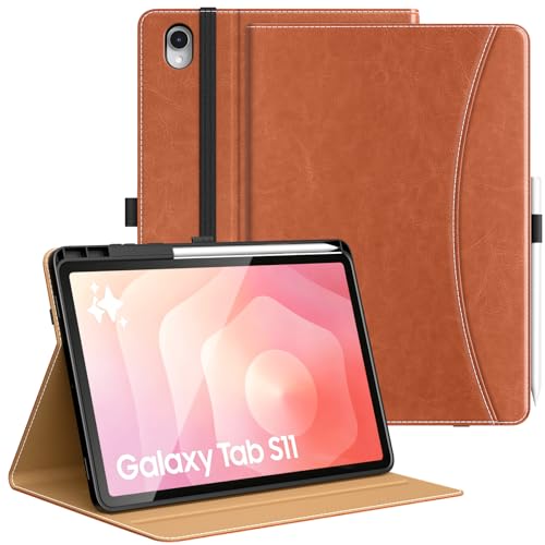Image of MoKo Case for Samsug Galaxy Tab S11 2025 11-Inch, Brown | S Pen Holder, PU Leather, 2 Adjustable Angle, Auto Wake /Sleep, Hand Strap, Front Pocket, 2 non-slip grooves