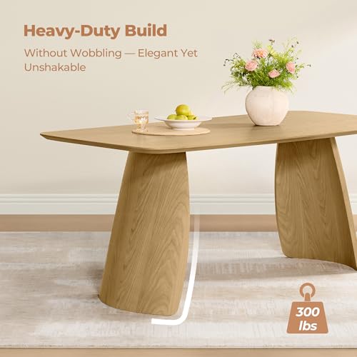 Image of CHITA 71 inch Modern Dining Table for 6, Rectangle Wood Kitchen & Dining Room Table, Solid Rubberwood Frame, Bentwood Legs, Oak Venner