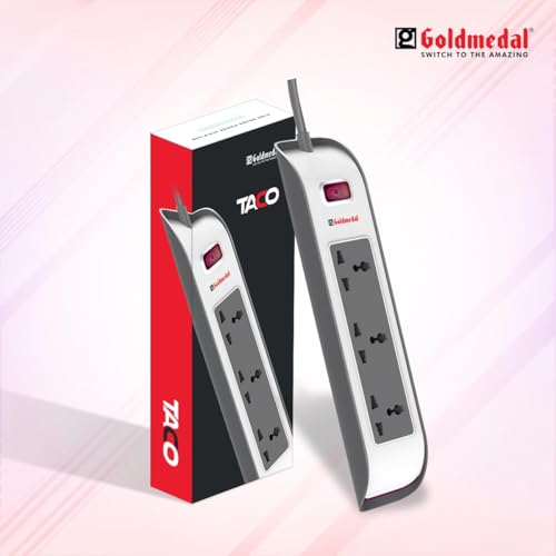 Image of Goldmedal Taco 3x1 Spike Guard, Colour: White & Grey, Max Load: 10A, Sockets: 3-pin International Sockets & a 2-Pin Socket