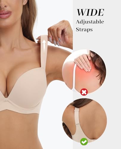 Image of Upushall Push Up Padded Bras for Women Add 2 Cups Deep V Deep V Plunge Underwire Support Everyday Bra