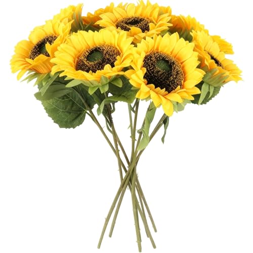 KARELLS Grand Tournesol Artificiel Deco,60 cm Faux Tournesols en Soie à Longue Tige,6 PCS Fleurs Artificielles Deco,Fleur Geante Artificielle,pour...