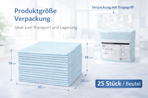 BUXMED 25 Stück Einweg Krankenunterlage und Inkontinenz Bettunterlage 60 x 90 cm, saugstark, 5-lagig, Wochenbetteinlagen, Wickelunterlage, Betteinlagen bei Inkontinenz, wasserdicht