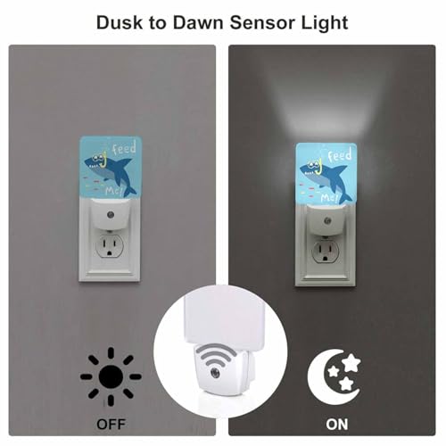 Image of LED Night Light,Funny Cartoon Shark Kids LED Night Light Plug into Wall with Dusk to Dawn Light Sensor White Energy Efficient Nightlight for Bedroom Bathroom Hallway Living Room Kitchen