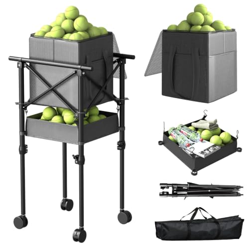 wasoyun Tennis Ball Hopper with Wheels, Foldable Pickleball Basket