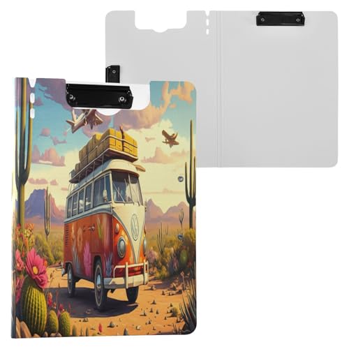 JUMBEAR Portapapeles de autobús de dibujos animados A4 con clips dobles, tablero plegable con tapa, organizador personal ligero adecuado para hospitales, oficinas, escuelas, negocios, suministros de