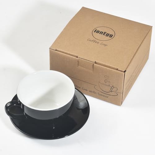 Miniatura 6 de Ionegg Taza De Café De Porcelana Con Platillo De 220 Ml Para Capuchino, Café Con Leche Y Té, Color Negro