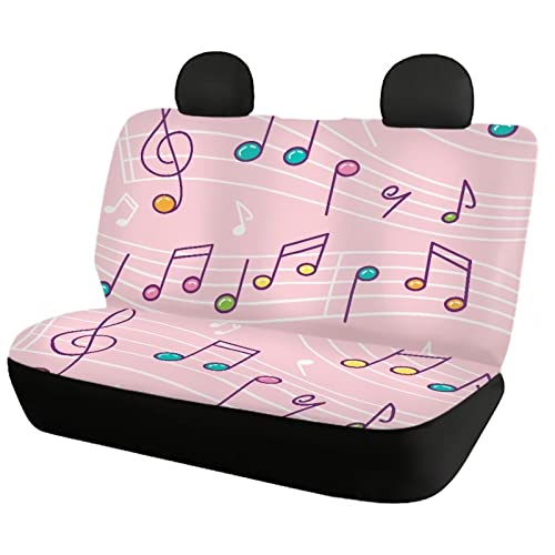 Image of Modysero Music Print Pink Car Seat Cover Full Set Soft Durable Elastic All Season Car Seat Protector Cute Automotive Interior Accessories for Women Universal Fit All Cars Truck