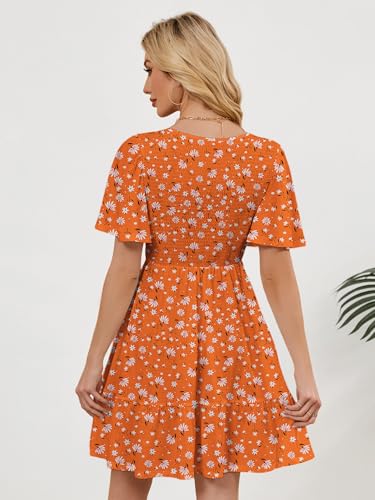 Image of UEAL Womens Cute Floral Smocked V Neck Flutter Sleeve Sundress with Pockets Casual Spring Summer Dresses for Women 2026