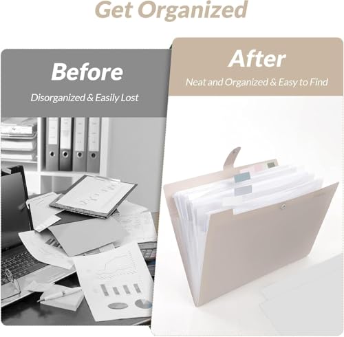 SKYDUE Dokumentenmappe A4, Mappe Mit 8 Fächern, Fächermappe A4 Mit Etiketten, Tragbar Ordnungsmappe Mappen Ordnersystem, Document Folder Für Zuhause, Büro, Schule Und Auf Reisen (Beige)