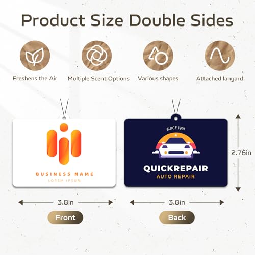 Image of HINFKA Custom Car Air Fresheners for Company Logos | Business Gifts; Event Giveaways; 10-1000 Pcs Bulk Orders; Double-Sided Print; Scent Options Available; Horizontal