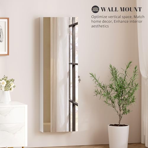 Image of Vlsrka 47.2 inch LED Jewelry Cabinet, Wall Mounted Jewelry Mirror Organizer | Over the Door Hanging Jewelry Armoire Organizer, large Lockable Full Length Mirror with Jewelry Storage for Women, White