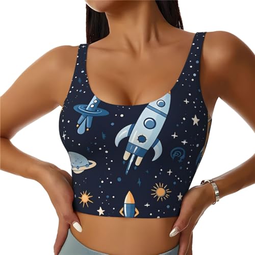 Camiseta sin mangas para mujer Mexpekil con diseño de cohetes y cuello en U para yoga y gimnasio