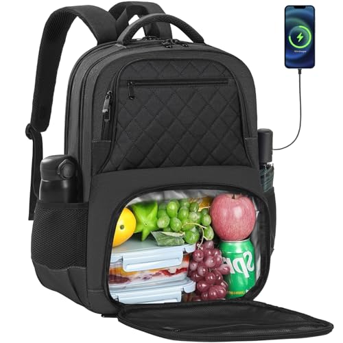 Image of ANILD Lunch Backpack, 17 Inch Laptop Backpack with Insulated Cooler Compartment for Men Women, Travel Work Computer Backpack