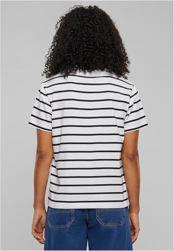 Urban Classics Camiseta de Manga Corta para Mujer a Rayas, Blanco/Negro, M