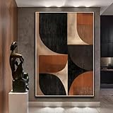 Gobeiuasy Brown and Black Abstract Wall Art Abstract Geometric Print Color Block Picture Brown Black White Abstract Art Print Gray and Orange Paintings for Living Room Bedroom 16x24inch No Frame