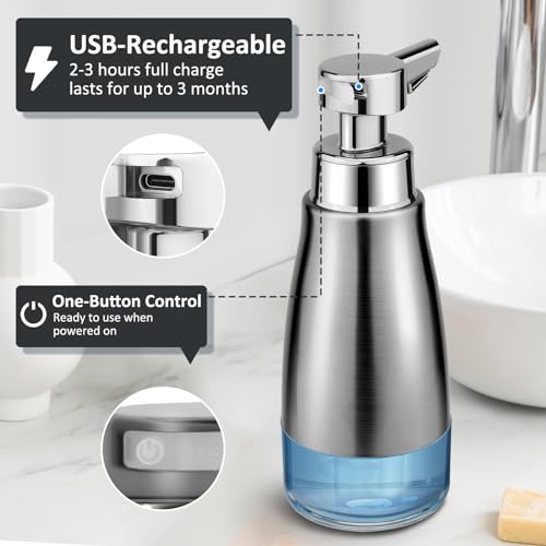Automatic-Soap-Dispenser-Touchless-Stainless-Steel-Auto-Liquid-Hand-Dish-Soap-Dispenser-3-Level-Adjustable-Hands-Free-Electric-Silver-Soap-Dispenser-Rechargeable-for-Kitchen-Bathroom