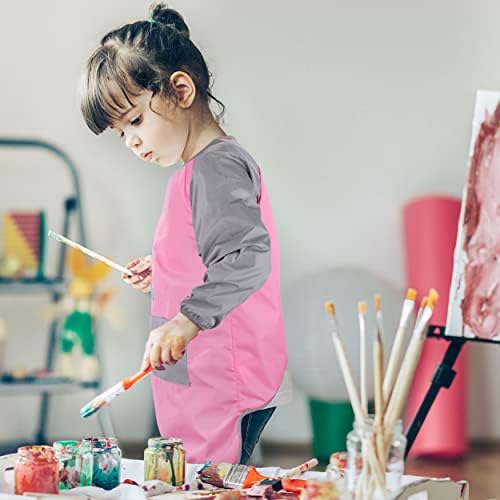 Painting Apron Children Waterproof Kids Artist Aprons with 2 Roomy Pockets for Craft Water Play Eating Baking Cooking Age 4-10 Years Girls Boys Pink Gray