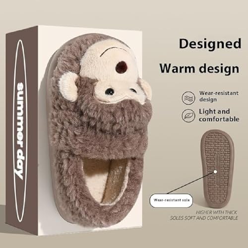Monkey Slippers for Adults & Kids, Cozy Winter Fuzzy Plush House Shoes with Non-Slip Soles, Warm Indoor/Outdoor Slippers (Cute Animal Design)3
