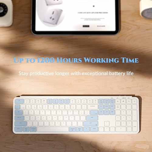 Image of Keychron B6 Pro Ultra-Thin Wireless Keyboard, Full-Size ZMK with Numeric Keypad Quiet Typing, 2.4 GHz /Bluetooth 5.2 /Wired Connection Long Battery Life, Compatible with Mac Windows Linux - Retro Blue