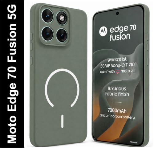 Image of SBMS Silicone Back Cover Case for Motorola Edge 70 Fusion 5G | Soft Micro-Fibre Lining Inside | Magsafe Print On Back Side Camera Protection Bump | Shockproof Case Moto Edge 70 Fusion (Green)