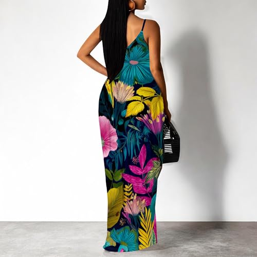 Image of SUZONANA Women's Plus Size Summer Dresses Spaghetti Print Maxi Dresses Long Loose Sundresses