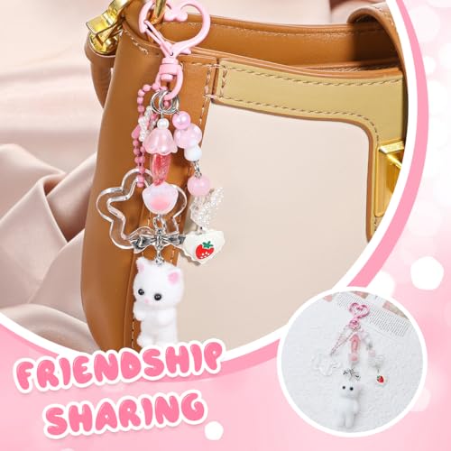 Image of PATPAT Kawaii Kitten Bag Charms for Handbags with Heart-shape Clasp for Girls,Sweetly Stylish Keychains Girls Cute Key Ring Star Pendant Key Chains Charms Car Bag Charm Gift