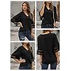 BLENCOT Womens 3/4 Bell Sleeve Fashion V Neck Lace Patchwork Blouse Casual Loose Shirt Tops Black, X-Large