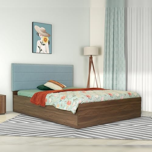 Image of DF2H Bed | 1 Year Warranty | Double Bed, Queen Size, Samadhi Premium Upholstery, Non-Woven & Fabric Base + 3mm MDF, Walnut Colour (Melamine Finish)
