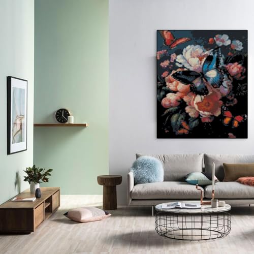 Image of Butterfly Flower Stamped Cross Stitch Kits Flower Cross Stitch Patterns,Dimensions Cross Stitch Kits Embroidery Kit Arts and Crafts for Beginners 15.7x11.8 inches