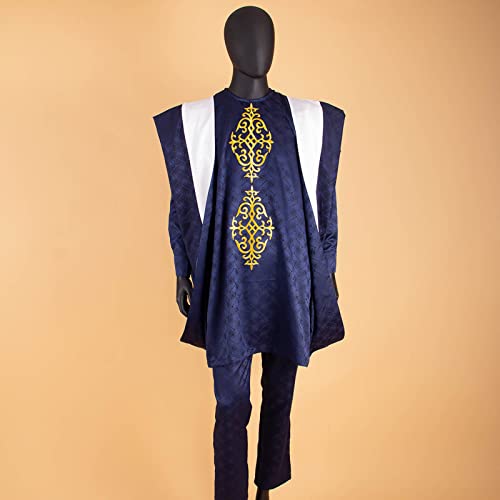 African Clothing for Men Agbada Robe Print Shirts and Ankara Pants 3 Piece Suit for Wedding Evening Outfits3