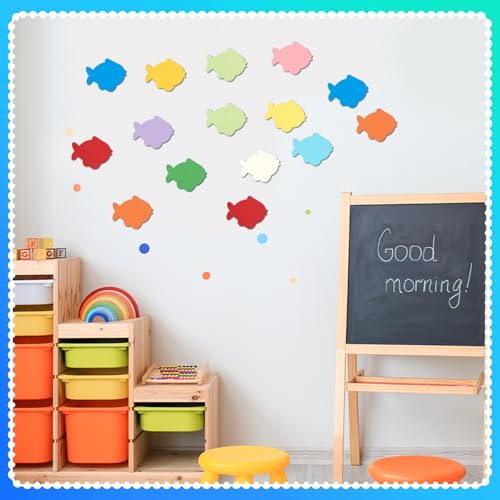 Image of Kisston 360 Pcs Fish Cutouts Paper 3.9 Inch Assorted Color Die Cuts for DIY Craft Projects School Classroom Bulletin Board Decor