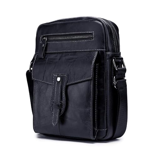 MANNUOSI Uomo Borse a spalla Moda Borse a mano Viaggio Vera pelle multitasche Borse organizer portatutto Nero