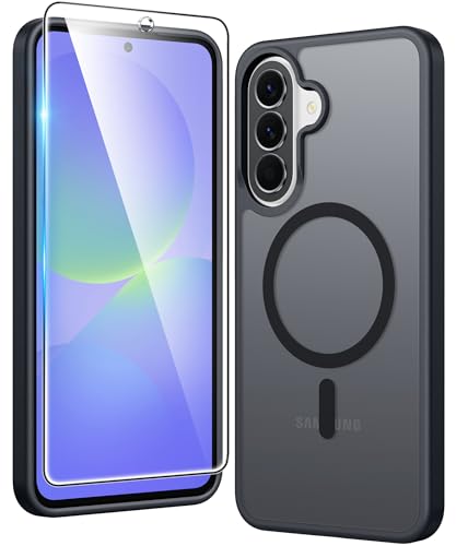 Image of FNTCASE for Samsung Galaxy A37-5G Case: Matte Translucent A36 Phone Cases with Screen Protector Lens Protection Compatible with Magsafe Rugged Protective Cell Cover (Frosted Black Magnetic)
