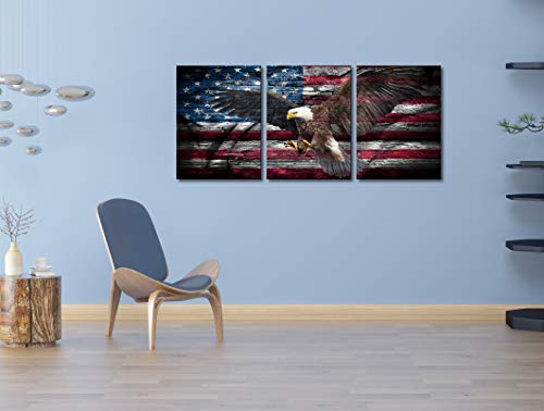 Kalawa American Flag Wall Art Eagle Canvas Independence Day Artwork Red White Blue Painting Patriotic Concept Wall Decor The Usa Flag Home Decor 3 Panels Print For Living Room Framed Ready To Hang #TOP2