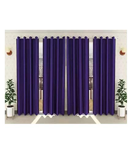 Image of Parda Sansar Polyester Soft Crushed Texture Solid Plain Eyelet Long Door Curtains, (274 cm) 9 Feet, Purple, Pack of 4