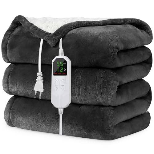 Netraty Manta eléctrica con apagado automático, 130 x 180 cm, manta eléctrica con 8 niveles de calor y temporizador de apagado automático de 12 horas, protección contra sobrecalentamiento, doble cara