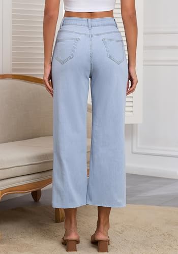 Women's High Waist Straight Leg Stretch Jeans - Blue Ankle Length Denim 5 Pocket Slim Fit Tummy Control2