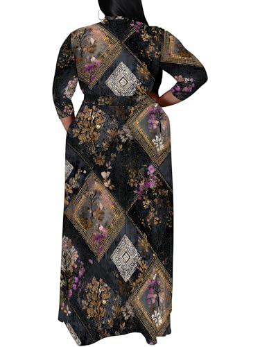 Image of SUZONANA Plus Size Maxi Dresses for Curcy Women Casual Loose 3 /4 Sleeve Long Dress with Belt