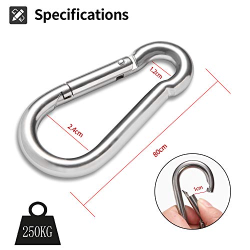 Karabiner Legierter Stahl, Schlüsselanhänger Karabinerhaken 80mm x φ8mm belastbar bis 250 kg Kletterhaken verzinkt (6 Stück)