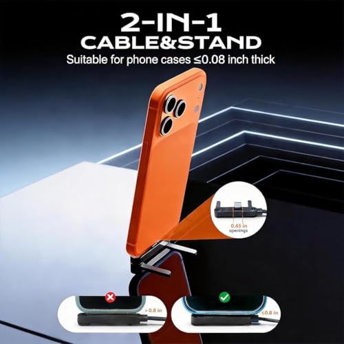 Image of 240W USB-C to USB-C Holder Charging Cable with Foldable Adjustable Metal Phone Stand, 4.9 FT Fast Charging Cable, 360 Rotating Invisible Desk Holder for Gaming, Office, Home & Video Calls
