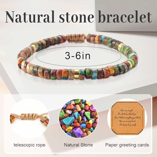 Huxolynifty Bracelets en pierre naturelle, bracelet extensible réglable de 7,6 à 15,2 cm avec pierres précieuses naturelles en cristal de guérison, bracelet extensible semi-précieux, bracelets – vue 6
