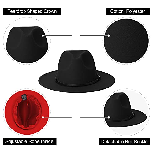 Image of Classic Fedora Hat Flat Top Hat Felt Pork Pie Hat Wide Brim Church Derby Cap for Women and Men